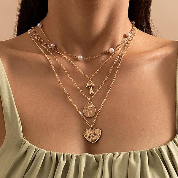 pendant necklaces vintage multilayer pearls mushroom heart women holiday geometric chains clavicle necklace colar jewelry gift, Silver
pendant necklaces vintage multilayer pearls mushroom heart women holiday geometric chains clavicle necklace colar jewelry gift, Silver