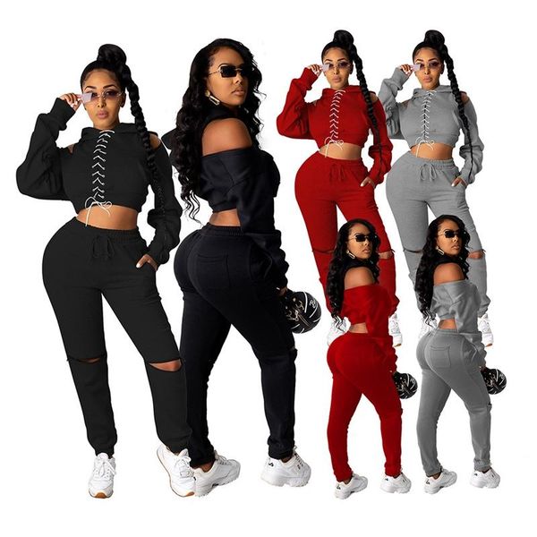 women's two piece pants fixsys sports set for women hoodies corn cross bandage full sleeve hole pencil jogger matching sets, White
women's two piece pants fixsys sports set for women hoodies corn cross bandage full sleeve hole pencil jogger matching sets, White