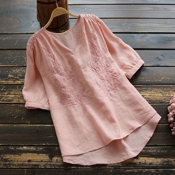 female cotton shirts new 2021 summer v neck embroidery women loose casual blouses shirts plus size p283, White
female cotton shirts new 2021 summer v neck embroidery women loose casual blouses shirts plus size p283, White