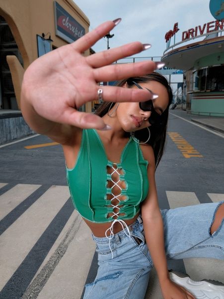 lace up front tank u7uw#, White
lace up front tank u7uw#, White