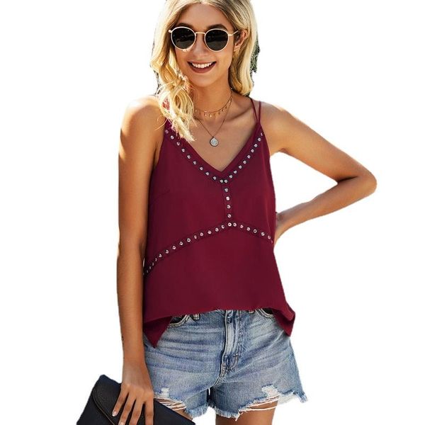 women's blouses & shirts 2021 spring summer chic rivet solid blouse spaghetti strap v neck slim fashion female casual, White
women's blouses & shirts 2021 spring summer chic rivet solid blouse spaghetti strap v neck slim fashion female casual, White
