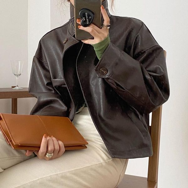 women's leather & faux korean loose biker fashion long sleeve casual retro pu coat 2021 women jacket handsome motorcycle, Black
women's leather & faux korean loose biker fashion long sleeve casual retro pu coat 2021 women jacket handsome motorcycle, Black