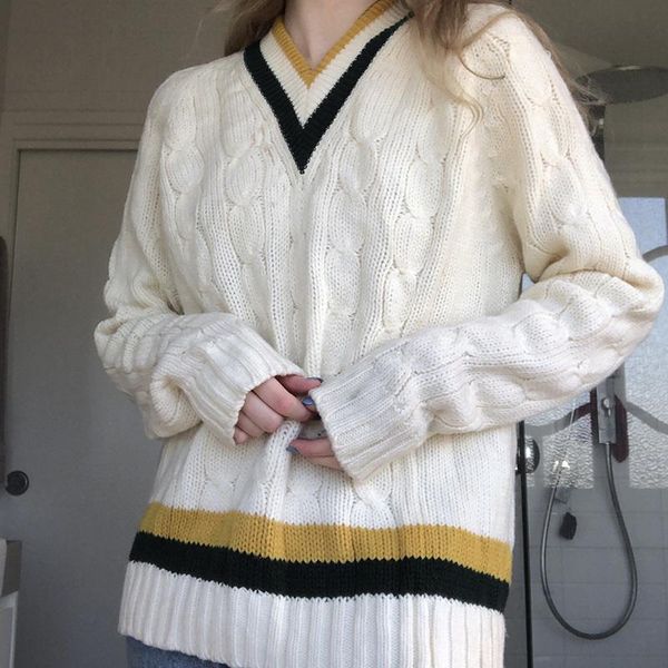 women's sweaters fall fashion striped preppy style long sleeve women sweater casual knitted pullovers vintage harajuku, White;black
women's sweaters fall fashion striped preppy style long sleeve women sweater casual knitted pullovers vintage harajuku, White;black