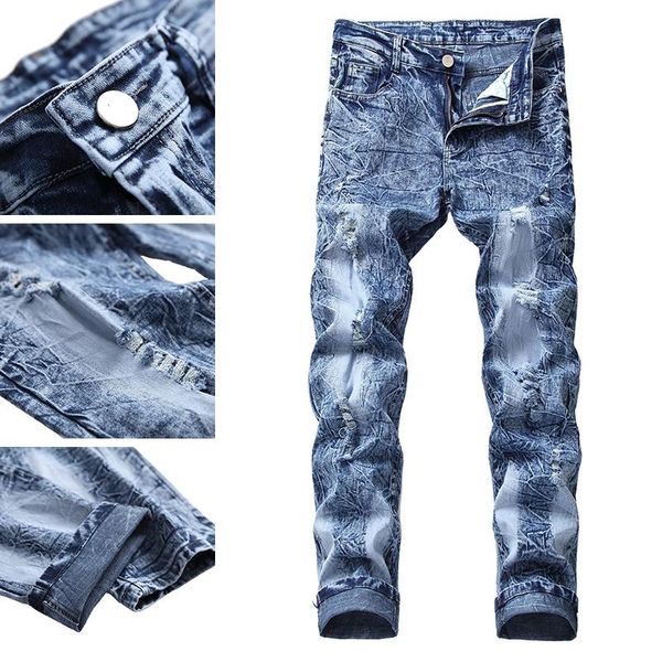 men trend brand straight leg pants thin section men ripped jeans men's korean version of the trend of self-cultivation begging, Blue
men trend brand straight leg pants thin section men ripped jeans men's korean version of the trend of self-cultivation begging, Blue