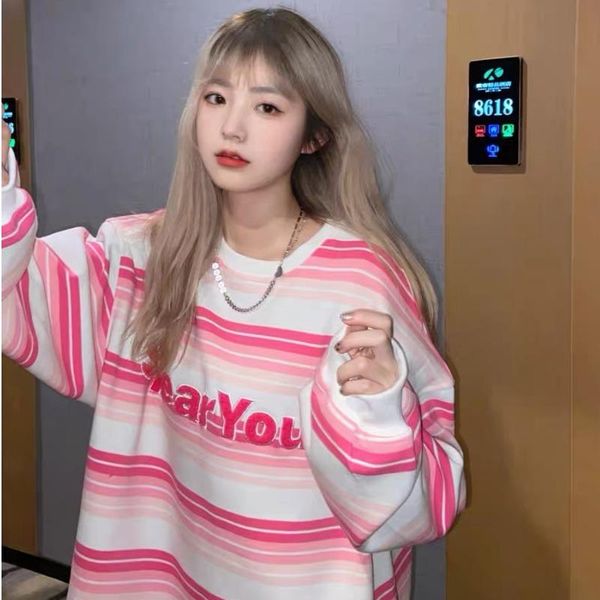 women's hoodies & sweatshirts autumn women pink striped sweatshirt print letter fashion korean trend chic casual o-neck long sleeves pu, Black
women's hoodies & sweatshirts autumn women pink striped sweatshirt print letter fashion korean trend chic casual o-neck long sleeves pu, Black
