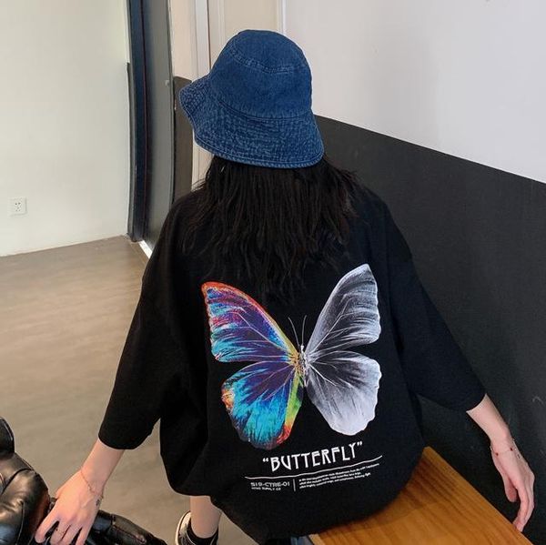 men's t-shirts hop oversize butterfly t shirt men 2021 streetwear harajuku color tshirt short sleeve cotton loose hiphop t-shirt plus s, White;black 
men's t-shirts hop oversize butterfly t shirt men 2021 streetwear harajuku color tshirt short sleeve cotton loose hiphop t-shirt plus s, White;black