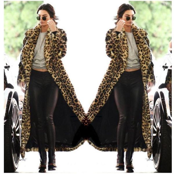women's fur & faux female leopard fake x-long coats thick warm outerwear,brand fashion super long drop, Black 
women's fur & faux female leopard fake x-long coats thick warm outerwear,brand fashion super long drop, Black