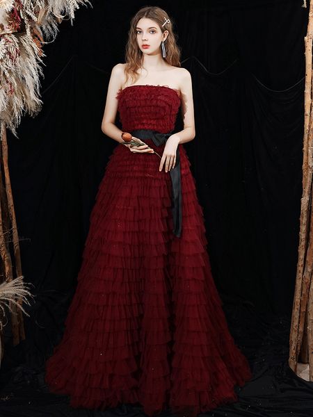 wine red strapless backless floor length evening dress sleeveless bowknot bandage female party gown for pageant party, Black;red
wine red strapless backless floor length evening dress sleeveless bowknot bandage female party gown for pageant party, Black;red