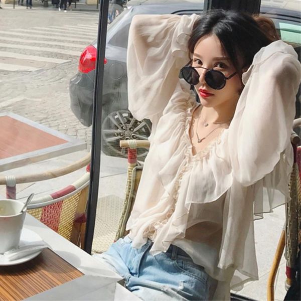 women's blouses & shirts spring summer women chiffon long flare sleeve sweet layered ruffles blouse ladies fashion v neck casual loose, White
women's blouses & shirts spring summer women chiffon long flare sleeve sweet layered ruffles blouse ladies fashion v neck casual loose, White
