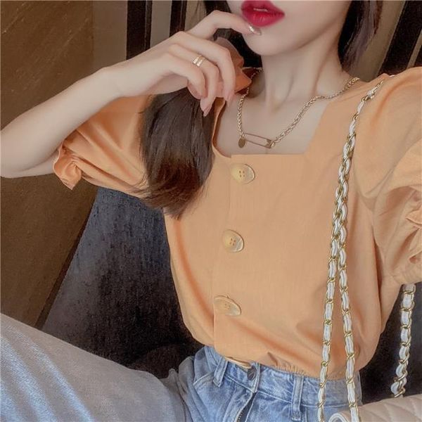 women's blouses & shirts summer korean style preppy student fresh square collar short lantern sleeve shirt female top, White
women's blouses & shirts summer korean style preppy student fresh square collar short lantern sleeve shirt female top, White