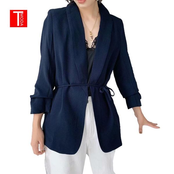 tmoda609 women 2021 fashion office wear with belt blue blazer coat vintage long sleeve pockets female outerwear chic, White;black
tmoda609 women 2021 fashion office wear with belt blue blazer coat vintage long sleeve pockets female outerwear chic, White;black