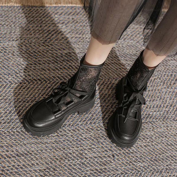 boots women 2021 summer mesh thin section breathable hollow thick-soled ankle comfortable and fashionable for, Black