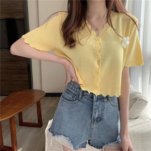 women's knits & tees fashion girl summer knitted jacket slim short cardigan women sleeve v-neck blouse, White
women's knits & tees fashion girl summer knitted jacket slim short cardigan women sleeve v-neck blouse, White