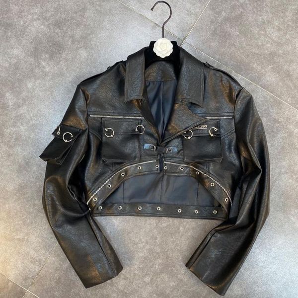 women's jackets 2021 lapel pocket long sleeve zipper hoop front short back pu leather jacket 1014, Black;brown
women's jackets 2021 lapel pocket long sleeve zipper hoop front short back pu leather jacket 1014, Black;brown