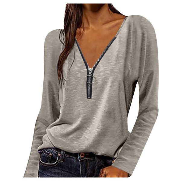 women's blouses & shirts elegant zipper blouse women's fashion long sleeve solid color v-neck tee shirt ladies casual loose basic t, White
women's blouses & shirts elegant zipper blouse women's fashion long sleeve solid color v-neck tee shirt ladies casual loose basic t, White