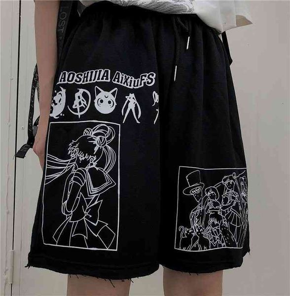 women's shorts summer pants streetwear cartoon comic moon letters print high waist shorts casual loose elastic straight for women, White;black
women's shorts summer pants streetwear cartoon comic moon letters print high waist shorts casual loose elastic straight for women, White;black