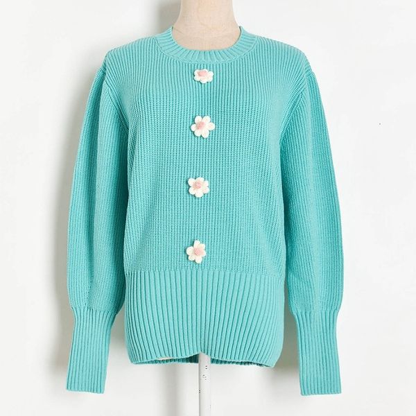 women's sweaters hand hook three-dimensional flower round neck high waist knitted sweater pullover women fashion knit long sleeve, White;black