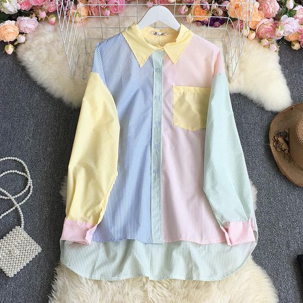 women's blouses & shirts autumn casual blouse and shirt ladies retro fashion lapel long sleeve color blocking loose poplin women, White
women's blouses & shirts autumn casual blouse and shirt ladies retro fashion lapel long sleeve color blocking loose poplin women, White