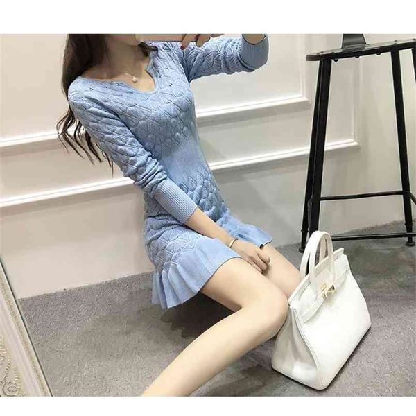 spring aumumn knit bag hip v neck long sleeved sweater slim dress falbala 210527, Black;gray
spring aumumn knit bag hip v neck long sleeved sweater slim dress falbala 210527, Black;gray