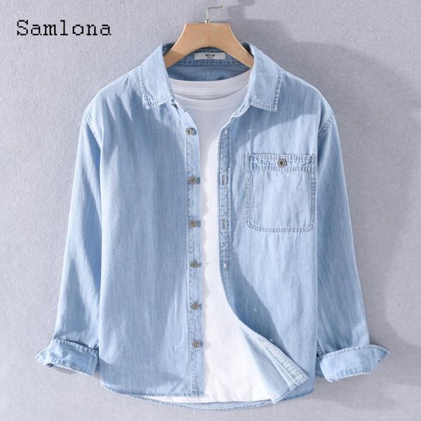men's casual shirts samlona plus size mens single-breasted long sleeve shirt demin blue men clothing 2021 spring autumn blouse, White;black
men's casual shirts samlona plus size mens single-breasted long sleeve shirt demin blue men clothing 2021 spring autumn blouse, White;black