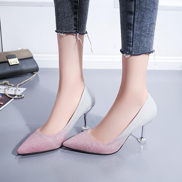 dress shoes high heel women's fine with pointed wild crystal, Black
