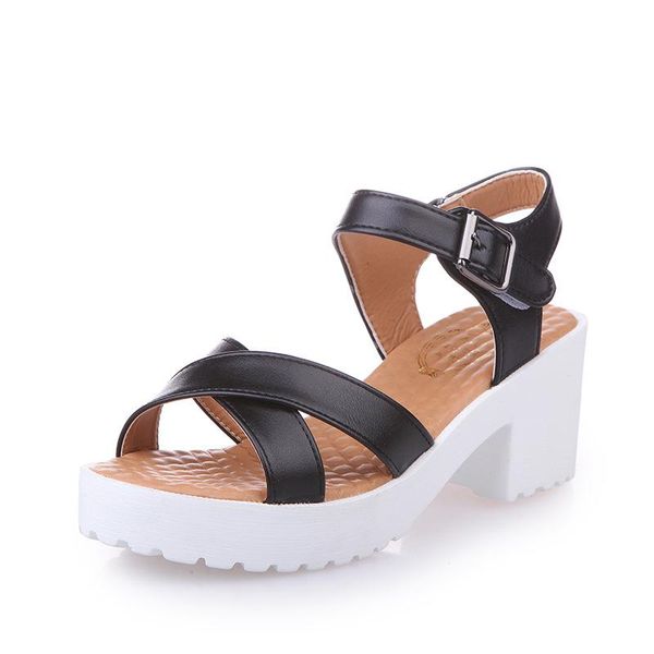 sandals large size women's summer shoes open flat roman ladies slippers, Black