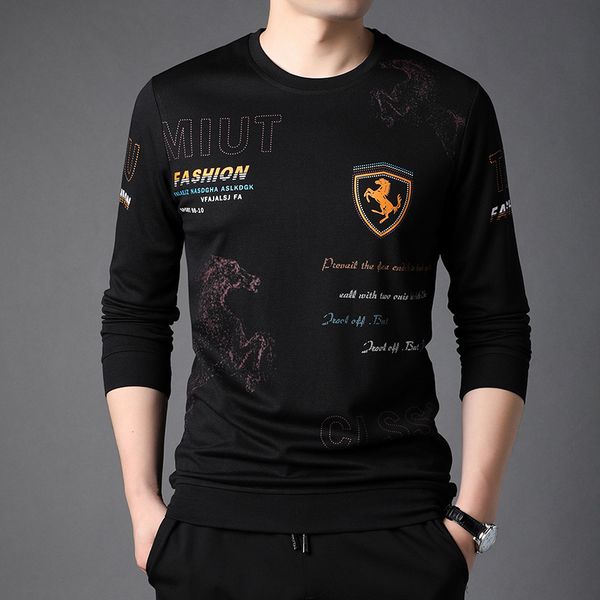 men's round neck pullover fashion printed long sleeve t-shirt men's shirt large casual sweater, Black
men's round neck pullover fashion printed long sleeve t-shirt men's shirt large casual sweater, Black