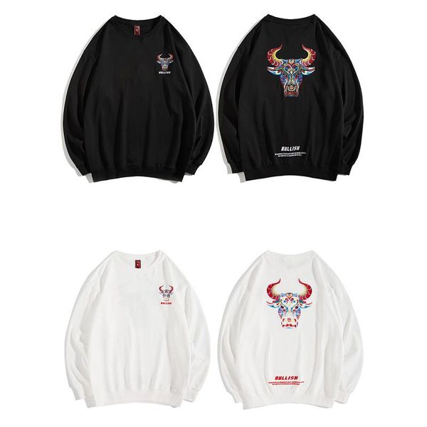 men's hoodies & sweatshirts autumn national fashion pullover cow head embroidery crew neck cotton loose couple sweatshirt, Black
men's hoodies & sweatshirts autumn national fashion pullover cow head embroidery crew neck cotton loose couple sweatshirt, Black