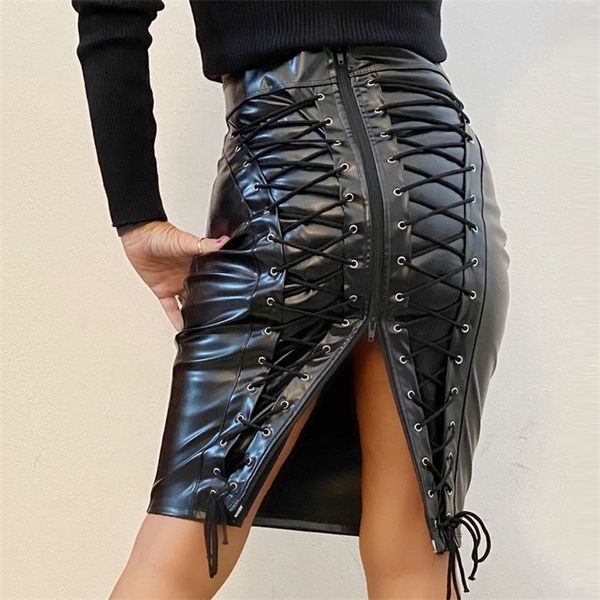 steampunk fashion knee length skirt lady faux leather high waist skirts back zipper bodycon pencil skirt for women 210311, Black 
steampunk fashion knee length skirt lady faux leather high waist skirts back zipper bodycon pencil skirt for women 210311, Black