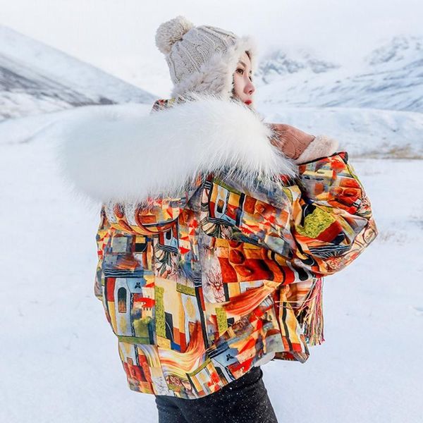 women's down & parkas irinay300 2021 winter collection white raccon fur collar hooded short oversized vintage printed duck jacket women, Black
women's down & parkas irinay300 2021 winter collection white raccon fur collar hooded short oversized vintage printed duck jacket women, Black