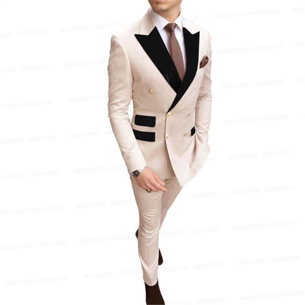 men's suits & blazers double breasted mens suit beige party wedding groom dress tuxedo custom made black velvet lapel blazer with pants, White;black 
men's suits & blazers double breasted mens suit beige party wedding groom dress tuxedo custom made black velvet lapel blazer with pants, White;black