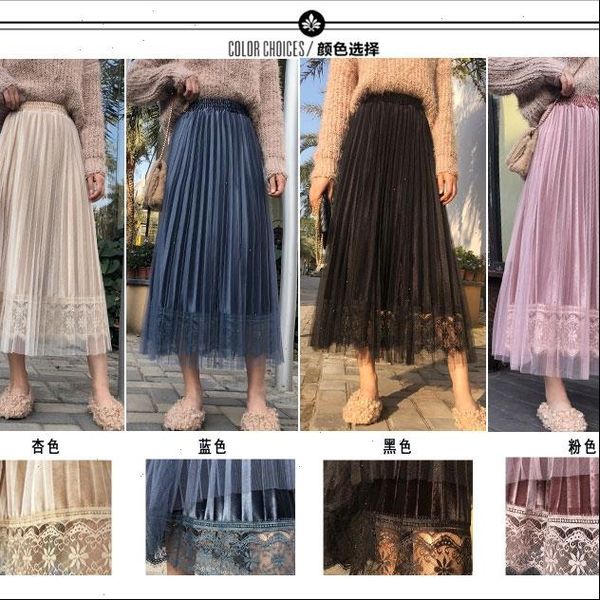 tingyili autumn velvet skirt with tulle lace beige blue pink black women skirt winter pleated long skirt
tingyili autumn velvet skirt with tulle lace beige blue pink black women skirt winter pleated long skirt