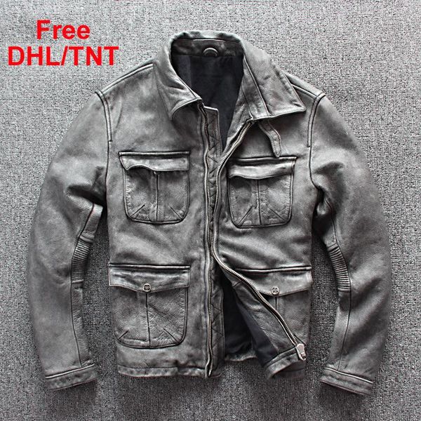 men's leather & faux genuine jacket retro multi-pocket motorcycle biker coat male vintage casual grey dhl/tnt fast ship, Black
men's leather & faux genuine jacket retro multi-pocket motorcycle biker coat male vintage casual grey dhl/tnt fast ship, Black