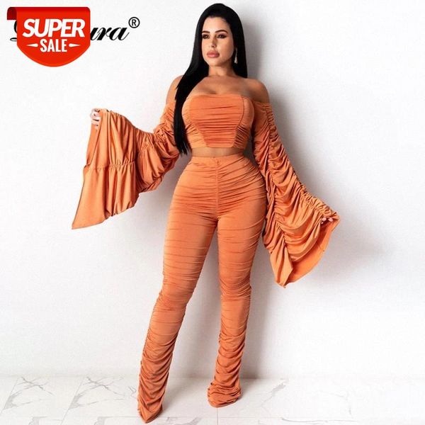 Dulzura Flare Sleeve Crop Top Stacked Pants Set Women Ruched Off Shoulder Elegant Bodycon Sexy Streetwear Autumn Winter Matching #kX42, White
Dulzura Flare Sleeve Crop Top Stacked Pants Set Women Ruched Off Shoulder Elegant Bodycon Sexy Streetwear Autumn Winter Matching #kX42, White