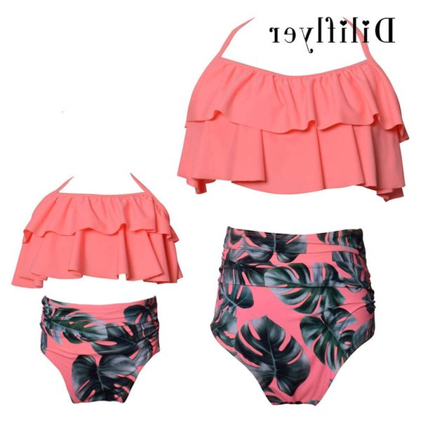 parent child printed high waist bikini ruffle mother daughter swimsuit, White;black
parent child printed high waist bikini ruffle mother daughter swimsuit, White;black