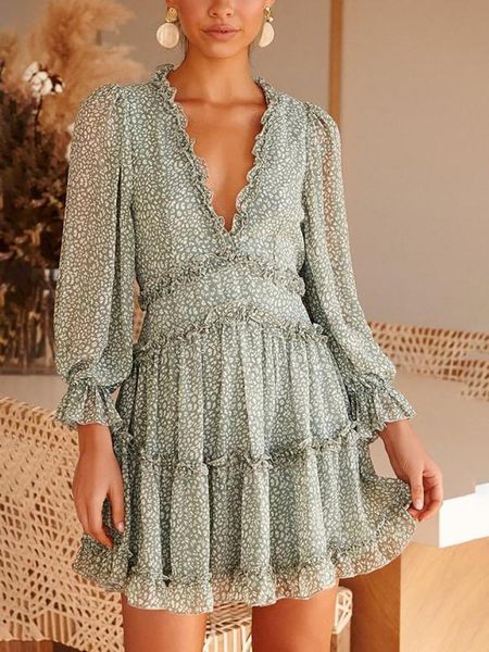 spring new floral printed mini dress women v neck long sleeve leopard dot printed ruffle dress ladies beach holiday, Black;gray
spring new floral printed mini dress women v neck long sleeve leopard dot printed ruffle dress ladies beach holiday, Black;gray