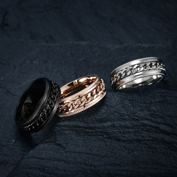 18k titanium steel toothed chain rotation ring men's and women's platinum plated gold fashion wedding anniversary simple european, Silver
18k titanium steel toothed chain rotation ring men's and women's platinum plated gold fashion wedding anniversary simple european, Silver