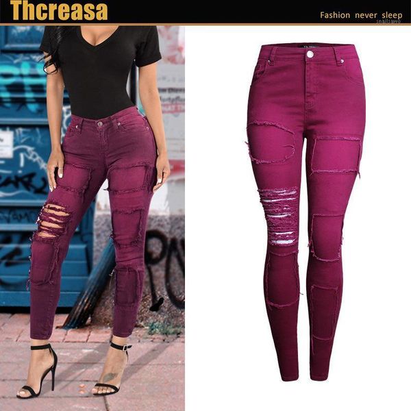 spring pencil pants elastic cultivate morality show thin wine red panty holes quilt pure color foot trousers women's jeans, Blue
spring pencil pants elastic cultivate morality show thin wine red panty holes quilt pure color foot trousers women's jeans, Blue
