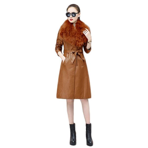 women's leather & faux jacket women caramel m-3xl 2021 autumn winter fashion plus velvet big fur collar coats feminina jd849, Black 
women's leather & faux jacket women caramel m-3xl 2021 autumn winter fashion plus velvet big fur collar coats feminina jd849, Black