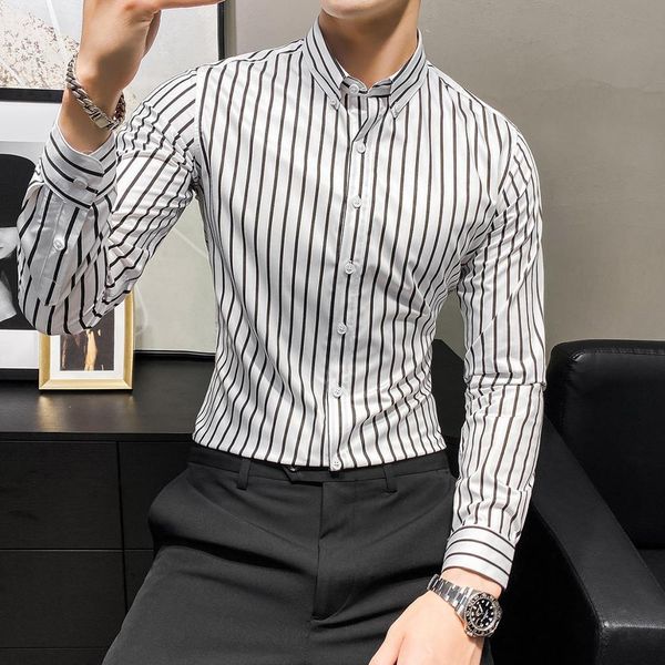 skinny korean man long sleeve adjustment striped shirts of formal men wear simple casual business black/white homme blouse 3xl-m 55, White;black
skinny korean man long sleeve adjustment striped shirts of formal men wear simple casual business black/white homme blouse 3xl-m 55, White;black