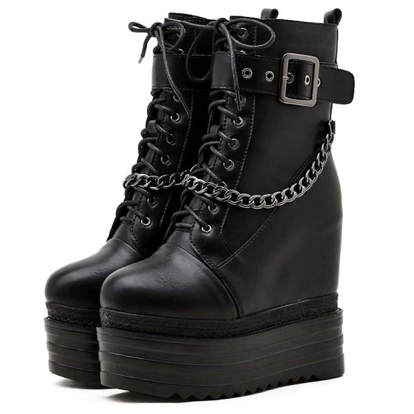 boots brand fashion gothic punk chains cool extreme high heels inside increased height platform women shoes ankle boot, Black
boots brand fashion gothic punk chains cool extreme high heels inside increased height platform women shoes ankle boot, Black