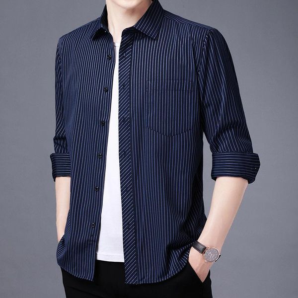 men's casual shirts 2021 fall shirt long sleeve lapel vertical stripe business dad no-iron wear, White;black
men's casual shirts 2021 fall shirt long sleeve lapel vertical stripe business dad no-iron wear, White;black