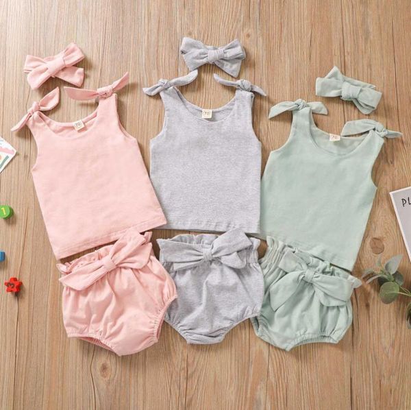 clothing sets 3pcs set baby girl summer outfits sleeveless tie knot tank vest bloomers headband casual, White
clothing sets 3pcs set baby girl summer outfits sleeveless tie knot tank vest bloomers headband casual, White