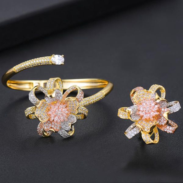 earrings & necklace larrauri gorgeous cubic zircon flower shape bangle ring set three tone color copper jewelry sets for women bridal bijoux, Silver
earrings & necklace larrauri gorgeous cubic zircon flower shape bangle ring set three tone color copper jewelry sets for women bridal bijoux, Silver