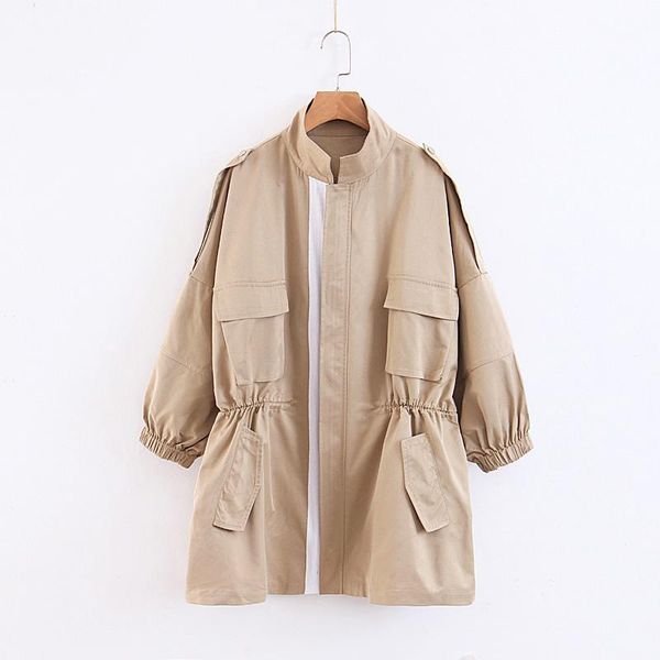 woman 2019 solid windbreaker coat spring autumn street loose standing collar girl coat simple zippers pockets female1, Tan;black
woman 2019 solid windbreaker coat spring autumn street loose standing collar girl coat simple zippers pockets female1, Tan;black