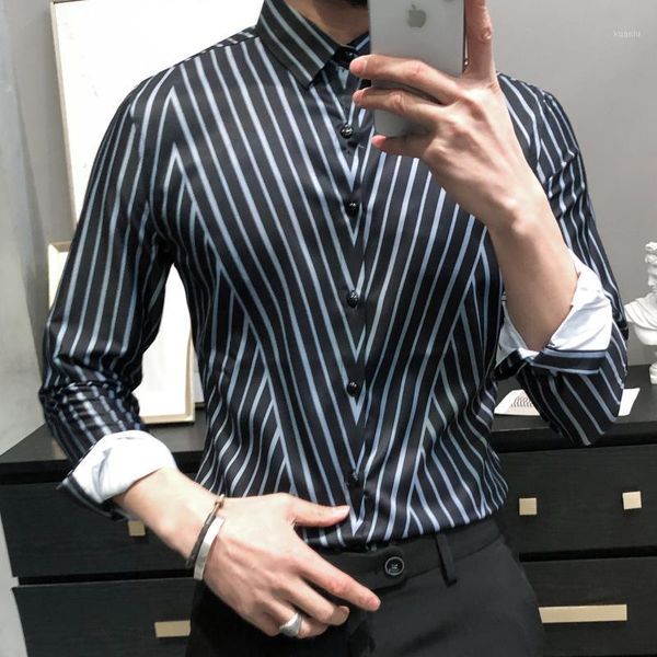 men's casual shirts striped mens 2021 slim fit camisa social masculina long sleeve streetwear business shirt men, White;black
men's casual shirts striped mens 2021 slim fit camisa social masculina long sleeve streetwear business shirt men, White;black