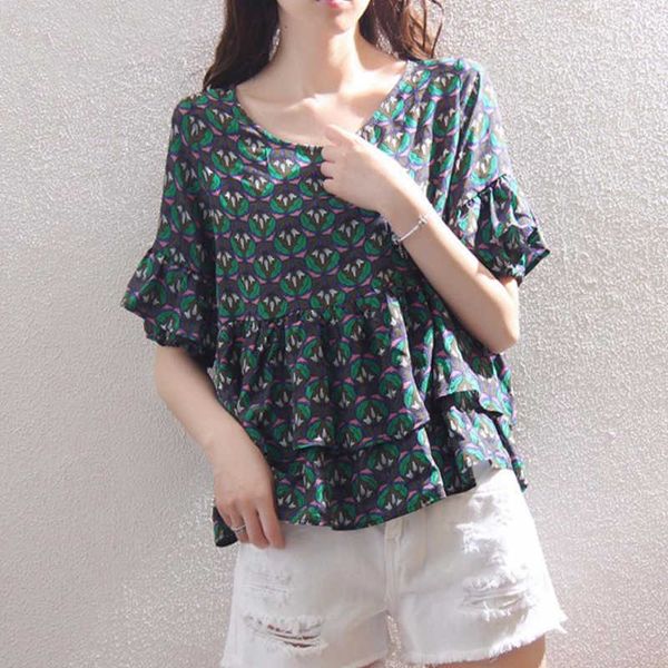 women's spring summer style blouses shirt elegant ruffles printed short sleeve vintage loose df3933 210609, White
women's spring summer style blouses shirt elegant ruffles printed short sleeve vintage loose df3933 210609, White