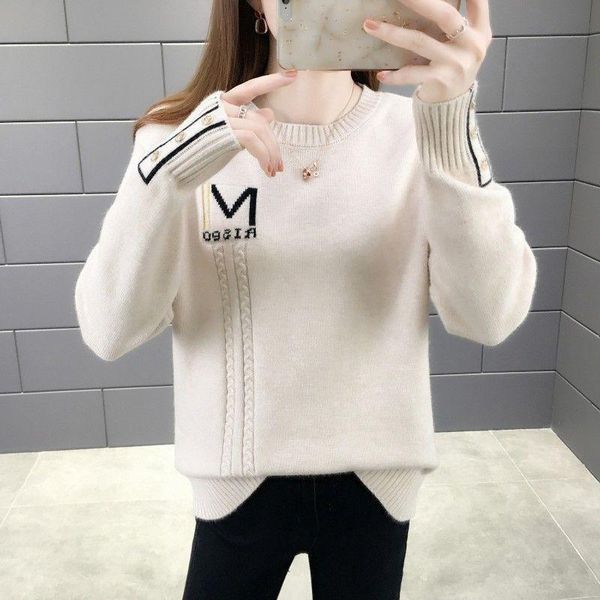 women's sweaters 2021 autumn winter knitted sweater fashion women loose pullover long sleeve plus velvet thicken bottoming kw340, White;black
women's sweaters 2021 autumn winter knitted sweater fashion women loose pullover long sleeve plus velvet thicken bottoming kw340, White;black