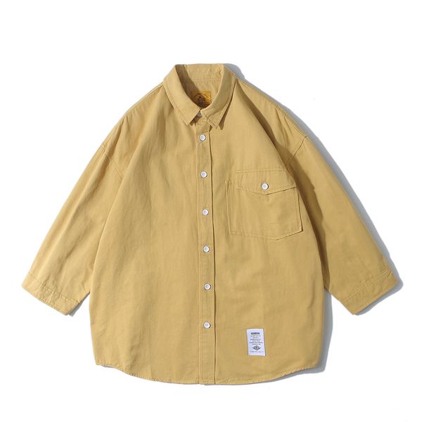 fashion shirt trendy 7 / 3 sleeve loose and versatile solid color casual men's wear, White;black 
fashion shirt trendy 7 / 3 sleeve loose and versatile solid color casual men's wear, White;black