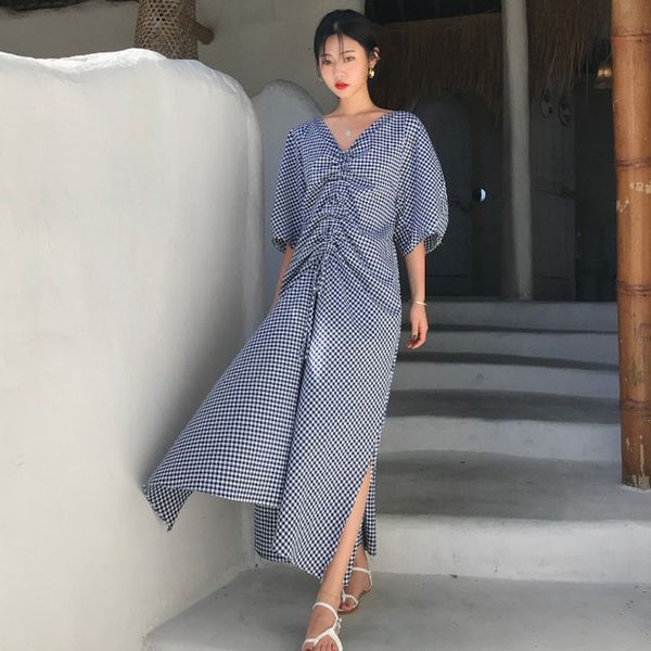 2021 new design v neck slim open fork exposed back half draped plaid woman tydp, Black;gray
2021 new design v neck slim open fork exposed back half draped plaid woman tydp, Black;gray